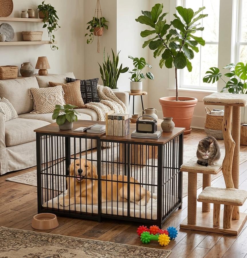 Erinnyees Adjustable Wood Dog Crate Furniture