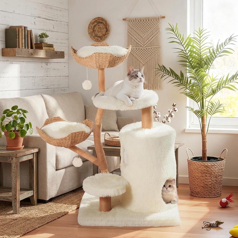 Erinnyees Real Wood Cat Tree with Basket Beds